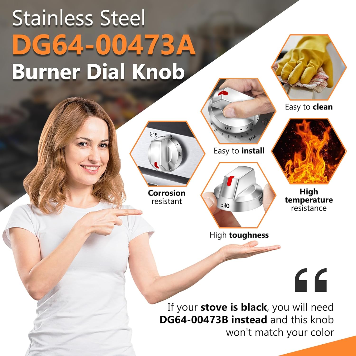 DG64-00473A Burner Control Dial Knob Range Oven Replacement Compatible with Samsung Gas Stove Knob NX58H5600SS NX58F5700WS NX58H5650WS NX58J7750SS NX58M6850SS (5pcs). - Image 6