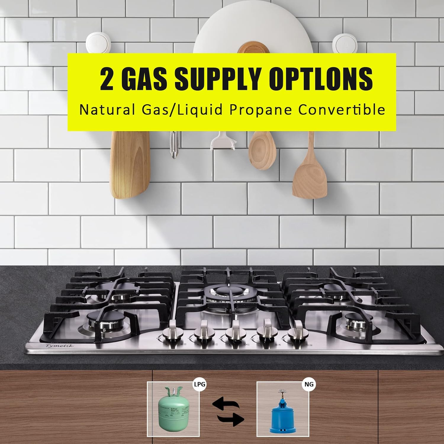 30 Inch Gas Cooktop, 5 High Efficiency Burners Gas Stovetop Built-in Stainless Steel Gas Stove Propane/Natural Gas Convertible Gas Hob - Image 3