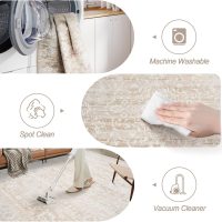 5x7 Area Rugs for Living Room, Beige Floral Washable Rugs for Dining Room, Bedroom, Home Office, Vintage Non-Slip Thin Rug - Image 4