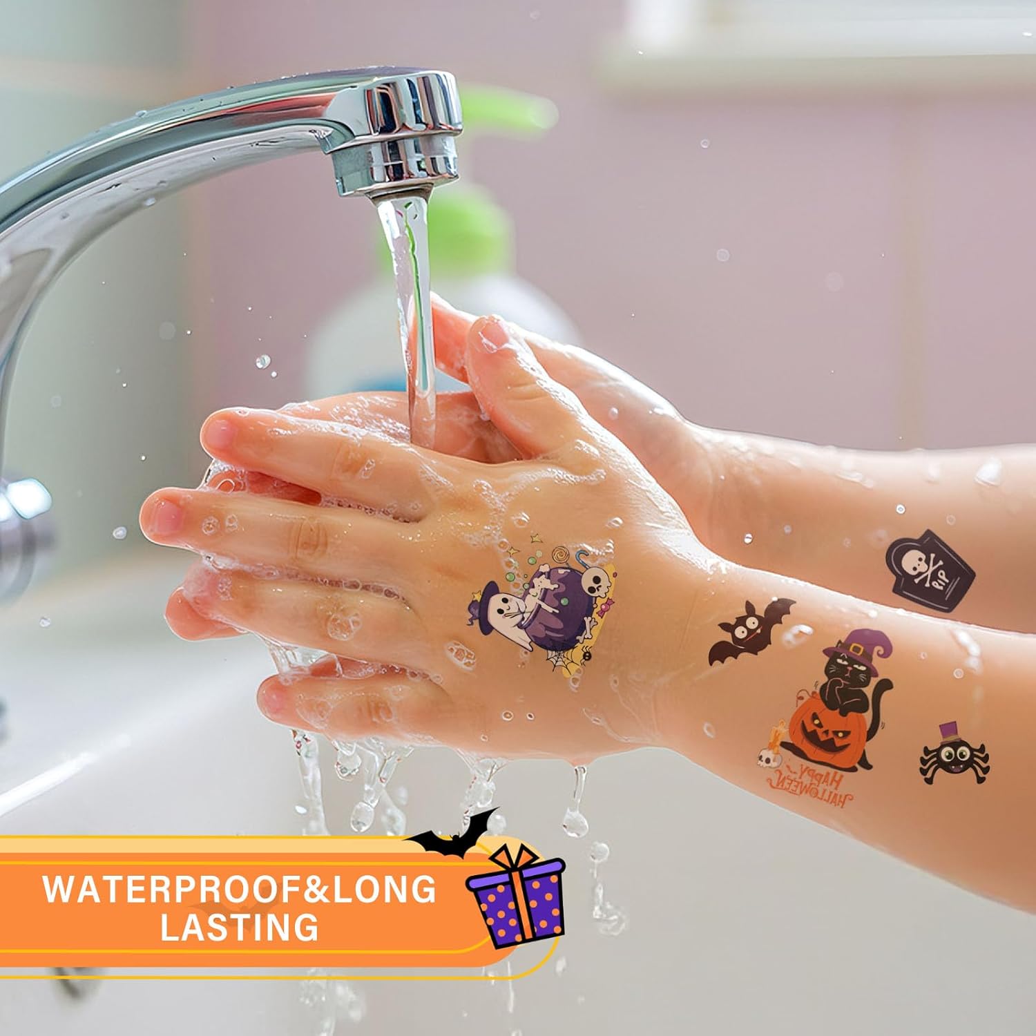 Halloween Tattoos for Kids, 35 Sheets 350+ Fun Style, Glow in the Dark Temporary Tattoos for Boys and Girls Featuring Theme Pumpkin, Skulls, Ghost, Bats, Spider, Skeleton etc, Halloween Gifts for Kids - Image 8