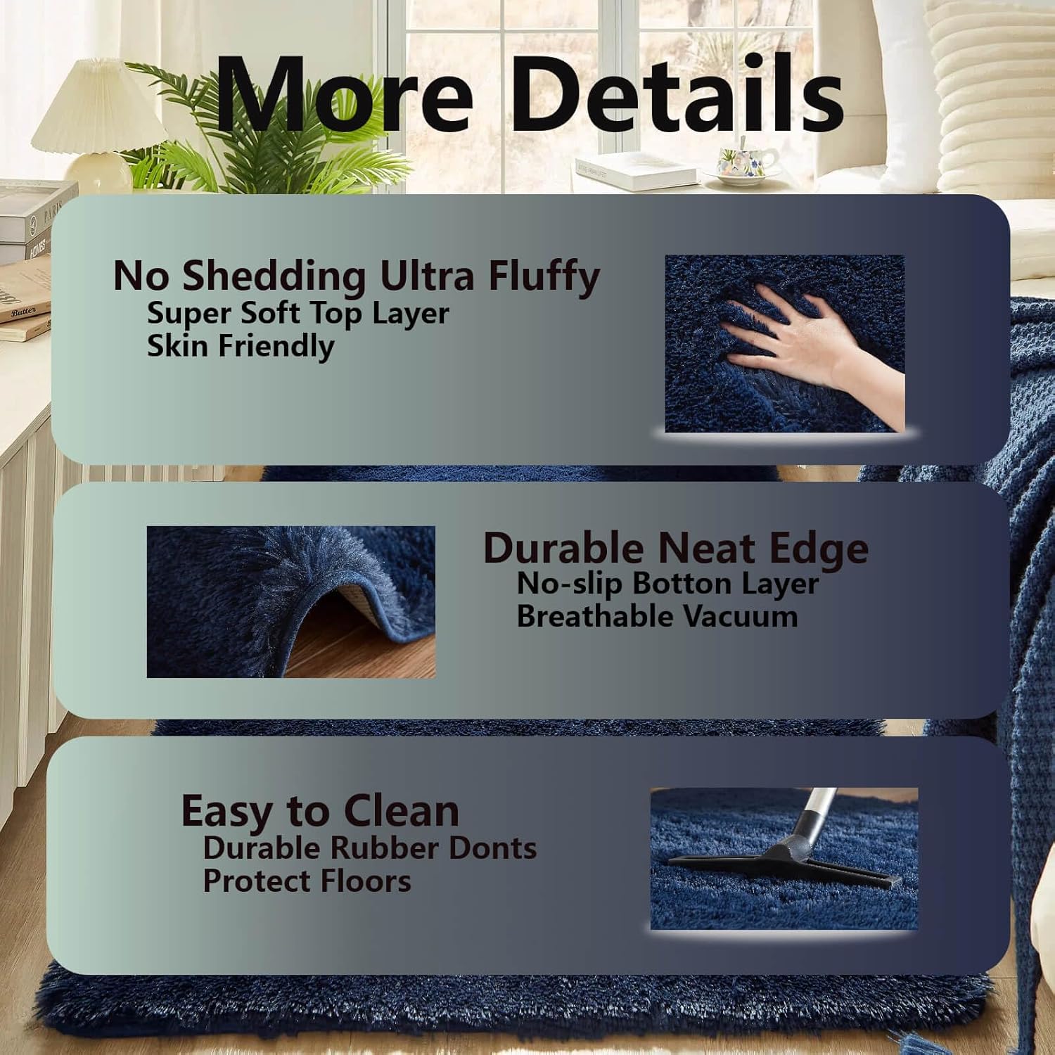 Floralux Area Rugs for Bedroom Living Room, 4x6 Rug, Dark Blue, Fluffy Fuzzy Carpet, Shag Plush Carpets for Nursery Kids Room, Home Dorm Decor Aesthetic - Image 6