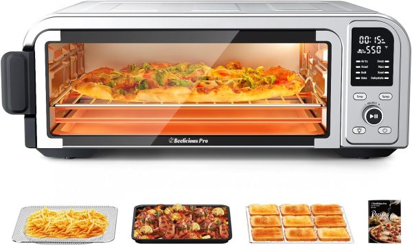 Beelicous Pizza Oven, 13" Pizza, Heats up to 550°F, 8-in-1 Countertop Toaster with Light, Compact Design Smart Digital Oven Combo, 40+ Recipes, Flavor-Lock Tech