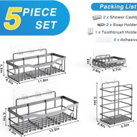 EUDELE 5-Pack Rustproof Stainless Steel Shower Caddy – No Drill Adhesive Bathroom Organizer with Large Capacity, Spacious Shower Shelves for Inside Shower, Kitchen & Home Decor Storage-XL Size - Image 7