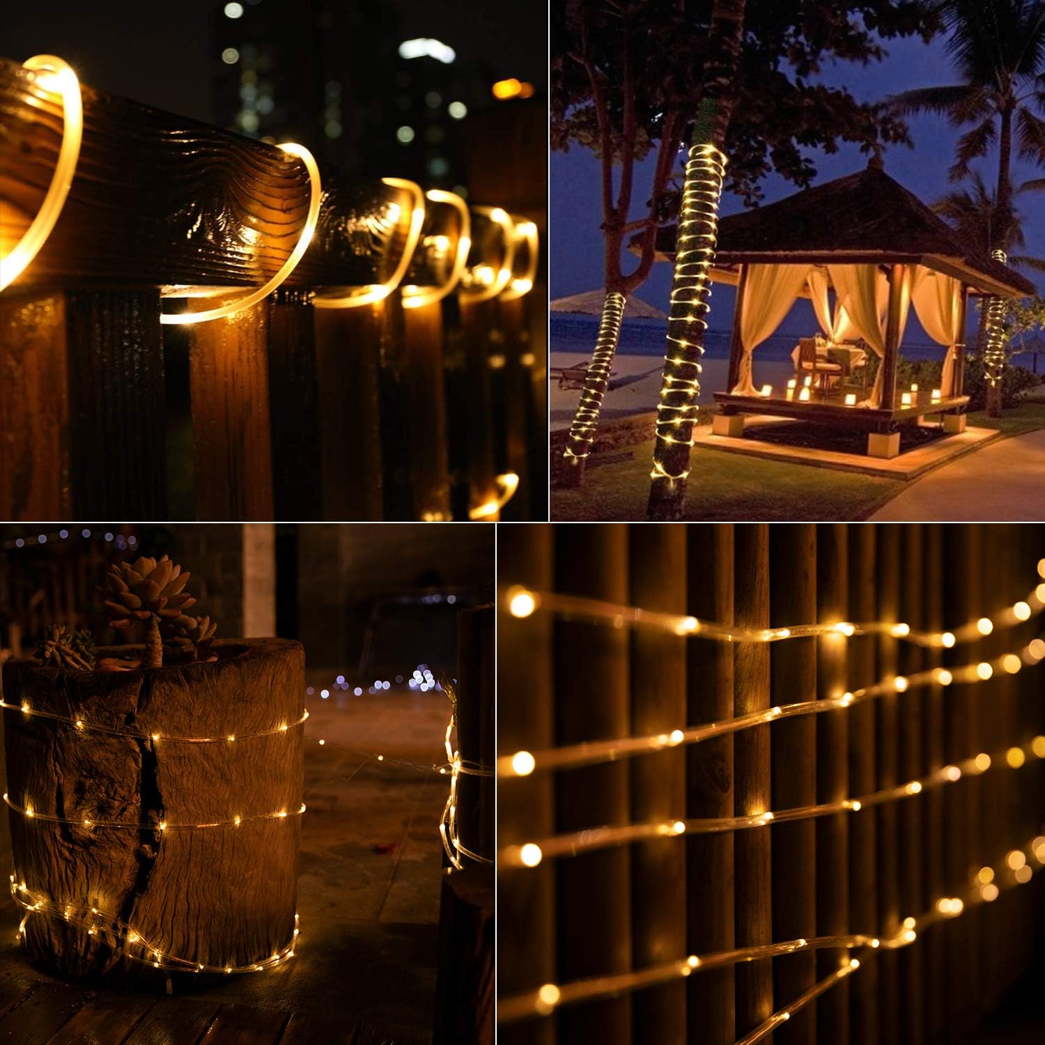 Brightown Solar Rope Lights, 39FT 100LED Outdoor Solar String Lights, IP65 Waterproof Solar Powered Fairy Lights with 8 Lighting Modes for Party Garden Yard Home Holiday Tree Decoration, Warm White - Image 7