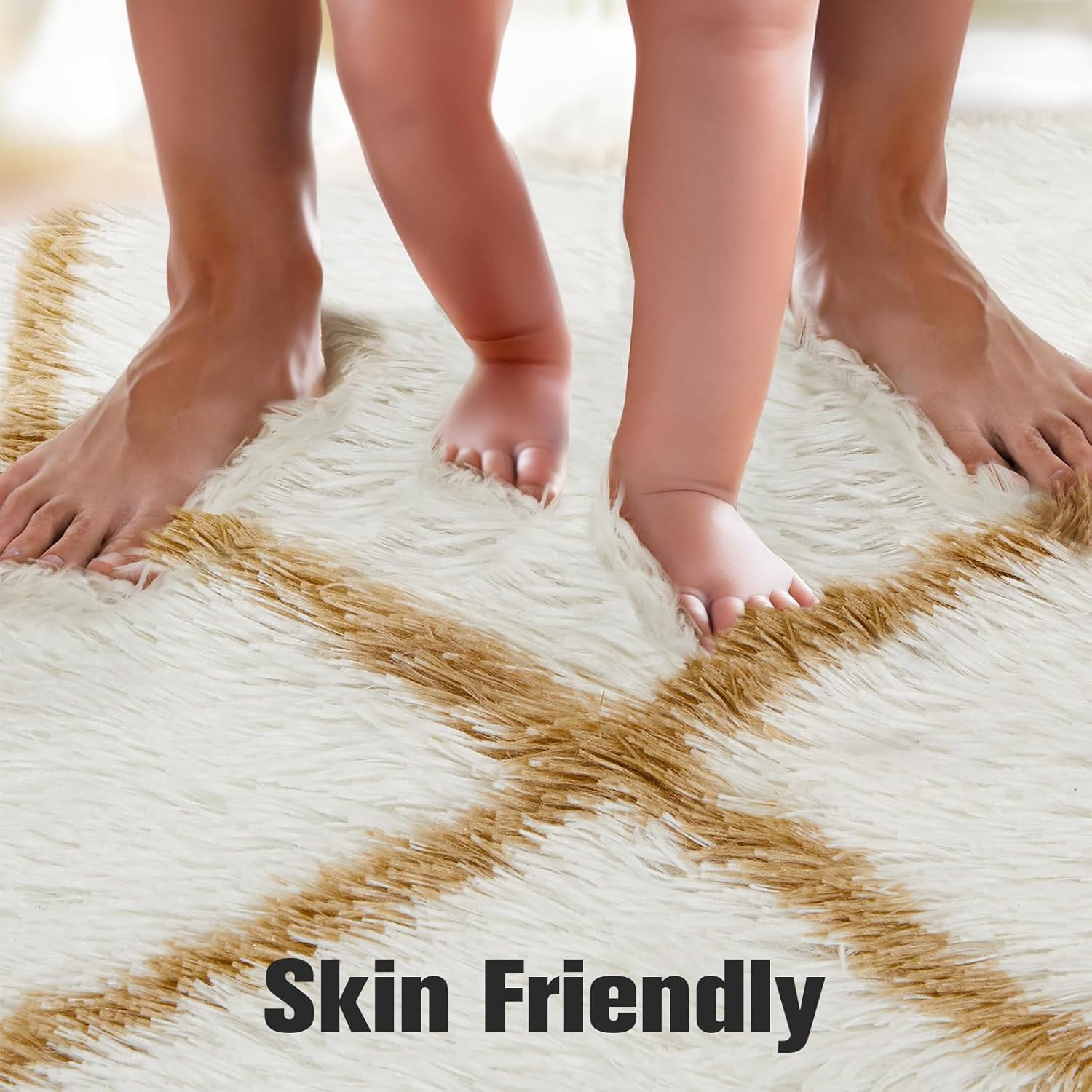 Area Rug for Living Room Bedroom, 4X6 Feet Soft Shaggy Rug, Plush Fluffy Rugs, Modern Moroccan Geometric Carpets, Anti-Skid Durable Carpet for Kids Dorm Nursery, Home Decor Aesthetic, White and Beige - Image 7