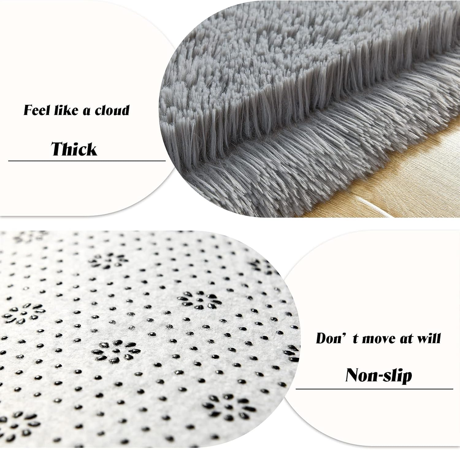 Runner Rug for Bedroom, 2x6 Soft Shag Fluffy Area Rugs for Girls Boy's Room, Plush Shaggy Carpet with Non-Slip Bottom for Living Room Dorm, Grey - Image 3