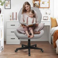 CLATINA Criss Cross Chair - Extra Wide Seat, Big and Tall Cloth Fabric Armless Office Chair with Wheels, Heavy Duty Desk Chair with Curved Backrest, Plus Size Cross Legged Vanity Chairs, Grey, 400LBS - Image 7