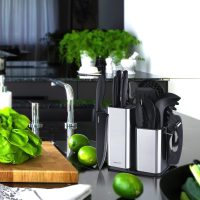 RAXCO Kitchen Utensils Set,18-Piece Cooking Tools and Sharp Knives,Stainless Steel Holder and Cutting Board - Image 2