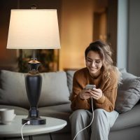 30" Tall Table Lamps Set of 2, Touch Control Bedside Lamp with USB A+C Ports and AC Outlet, 3-Way Dimmable Modern Metal Nightstand Lamp for Bedroom Living Room, 2 LED Bulbs Included, Black - Image 5
