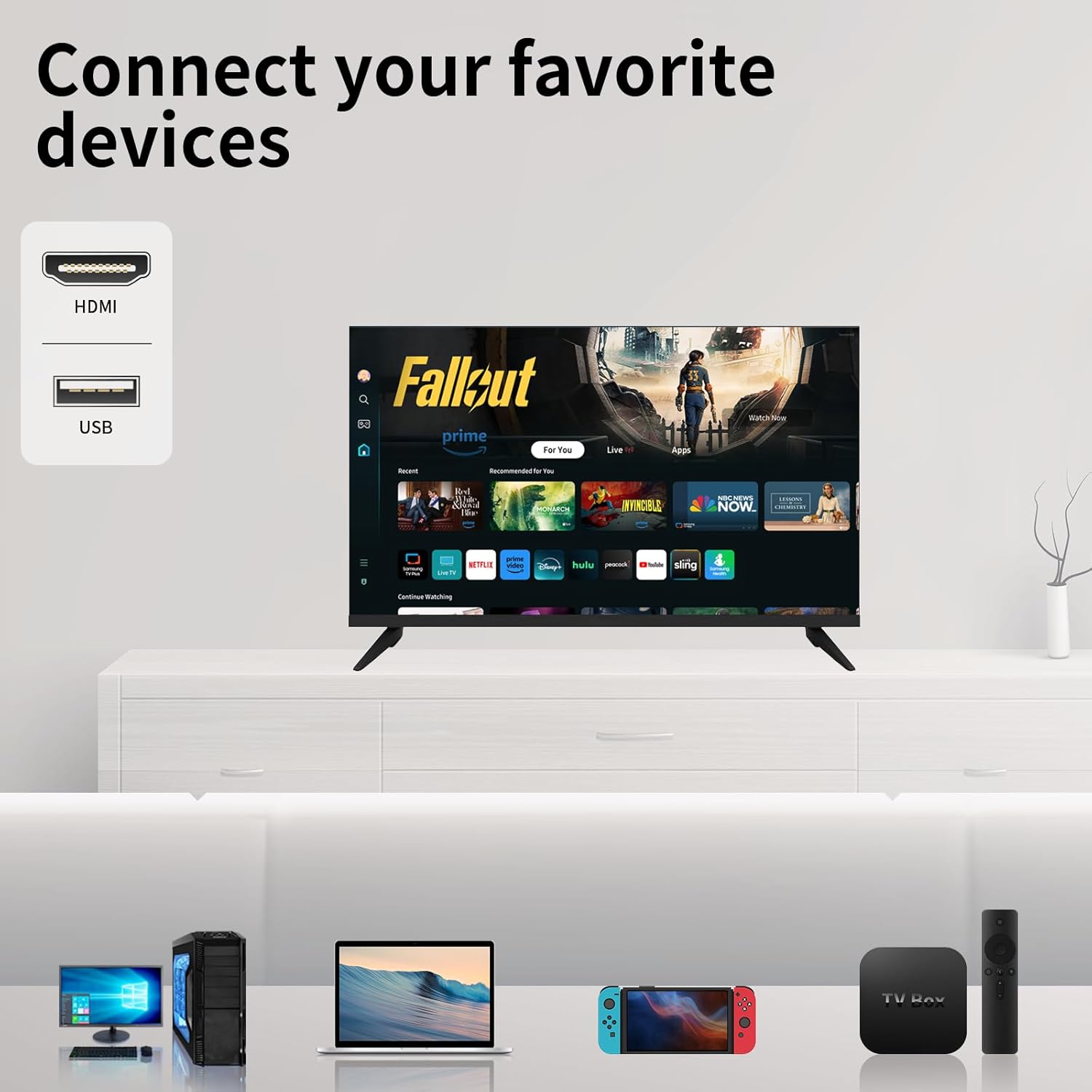 ATYME 32-inch 720p HD LED Smart TV Powered by Samsung Tizen Os,Samsung App Store Inside, Netflix,Disney+, Flat Screen 1*USB 3* HDMI 1*VGA ARC Dual Channel 8W (2024 Model) - Image 3
