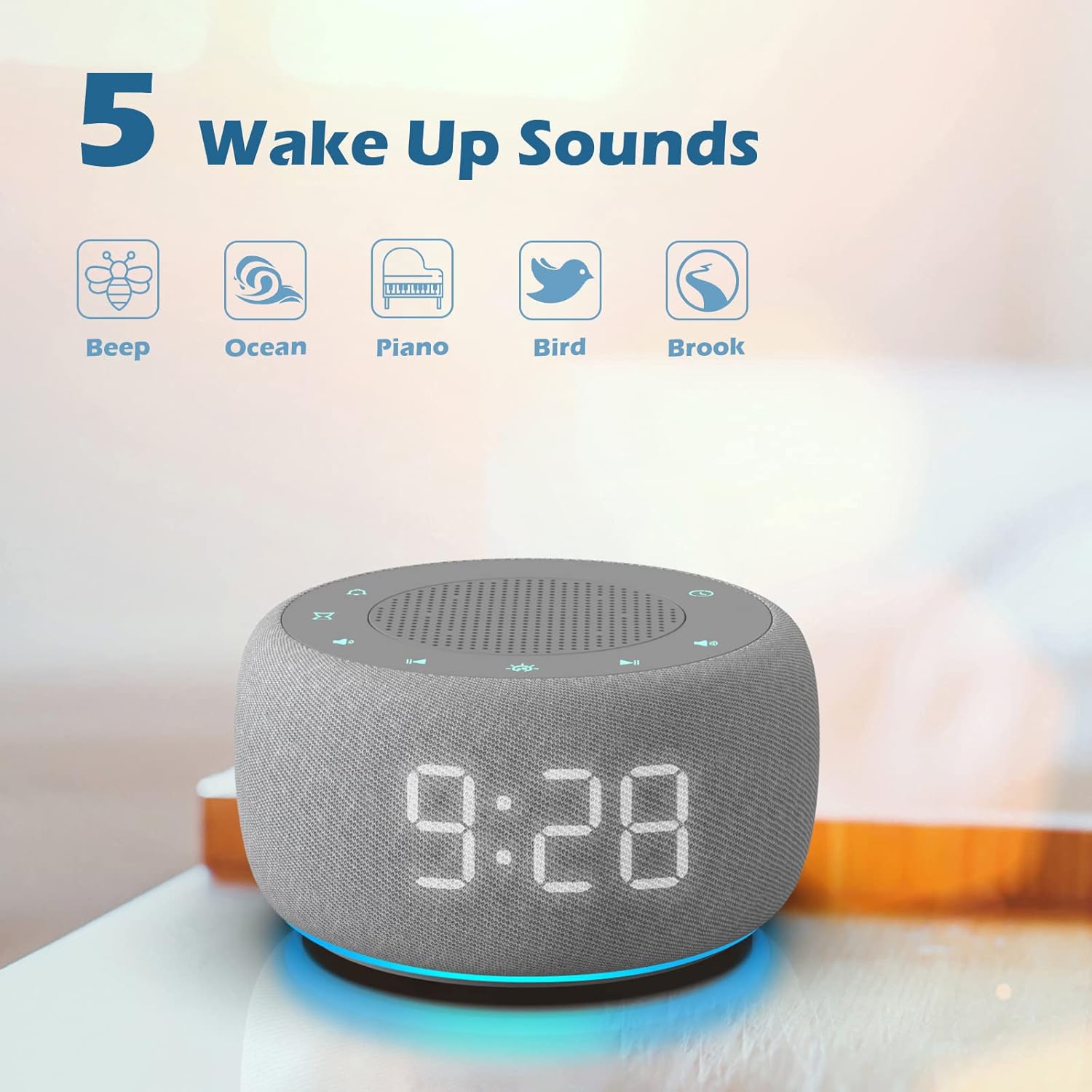Buffbee Sound Machine & Alarm Clock 2-in-1, 18 Soothing Sound, 7 Night Light, Sleep Timer, Precise 30-Level Volume Control White Noise Machine - Image 6