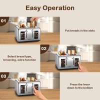 Mecity 4 Slice Toaster with Touch Screen Control, 4 Wide Slots, Stainless Steel Smart Bread Toaster for Bagels, Muffins, Waffles, Dual Control Panel, Timer, Defrost, Reheat, 120V 1650W - Image 6