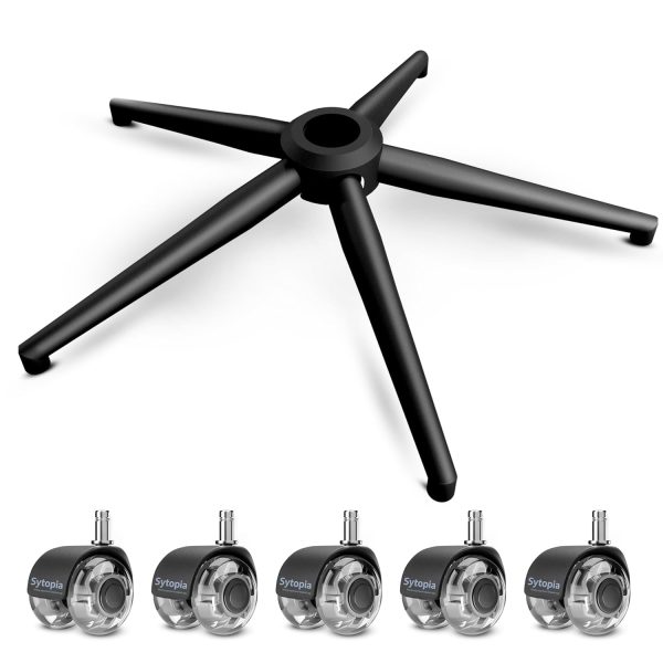 Sytopia 24''(60cm) Criss Cross Home Office Swivel Chair Base Replacement with Rubber Casters, Heavy Duty Desk Chair Reinforced Metal Leg, Universal Caster and Gas Cylinder Size, Matte Black