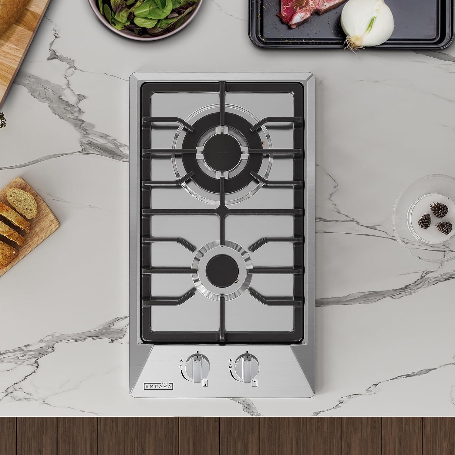 Empava 12 in. Gas Stove Cooktop 2 Italy Sabaf Sealed Burners NG/LPG Convertible in Stainless Steel, 12x21 Inch - Image 4