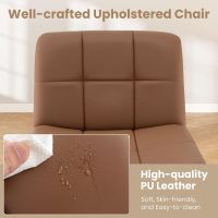 Giantex Criss Cross Chair, PU Leather Cross Legged Office Chair No Wheels, Height-Adjustable Swivel Vanity Chair with U-Shaped Seat, Armless Wide Desk Chair for Home, Office, Make Up, Brown - Image 8