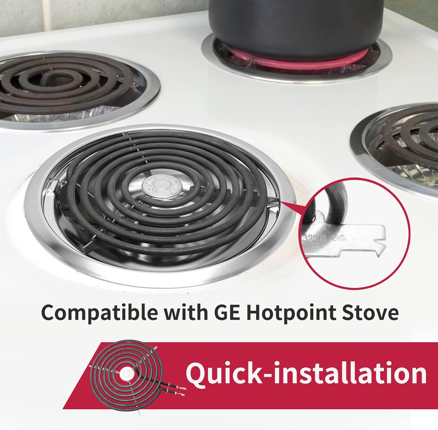 MP22YA Electric Stove Burner Element Replacement Set & W10290350 W10290353 4 Pack Silver Drip Pans - Perfectly Fit Whirlpool Electric Range Stove Top - Image 2