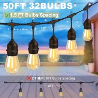 50FT Outdoor String Lights with 32+2 Bulbs (1.5FT Bulbs Spacing), Remote & Dimmer, Commercial Patio String Lights with 3 Mode Light & Timing, IP65 Waterproof, 50PC Mounting Ties for Outside - Image 2
