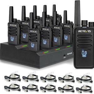 Retevis RT68H Walkie Talkies Long Range, Rugged 2 Way Radio with Earpiece, 1200mAh, Hidden Display, 9-Level Squelch, License-Free Two Way Radio(10 Pack with 10 Way Charger)