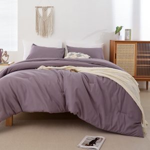 ROSGONIA Dusty Purple Comforter Set Queen, 3pcs (1 Boho Comforter & 2 Pillowcases) All Season Bedding Lightweight Bedspread Blanket Quilt Bed