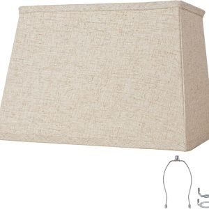 Rectangular Lampshade, Large Beige Lamp Shade, (7 x 12.5) '' x (9 x 15) '' x 9.8 '', Includes 1 Shade Bracket, 2 Adapters, Suitable for Table Lamps and Floor Lamps, Easy Assembly