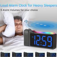 Peakeep Projection Alarm Clock for Bedroom Ceiling 180° Rotatable, Loud for Heavy Sleepers, Colorful Nightlight, 5 Brightness Dimmable Large Number Bedside Electric LED Digital Clock with USB Port - Image 6