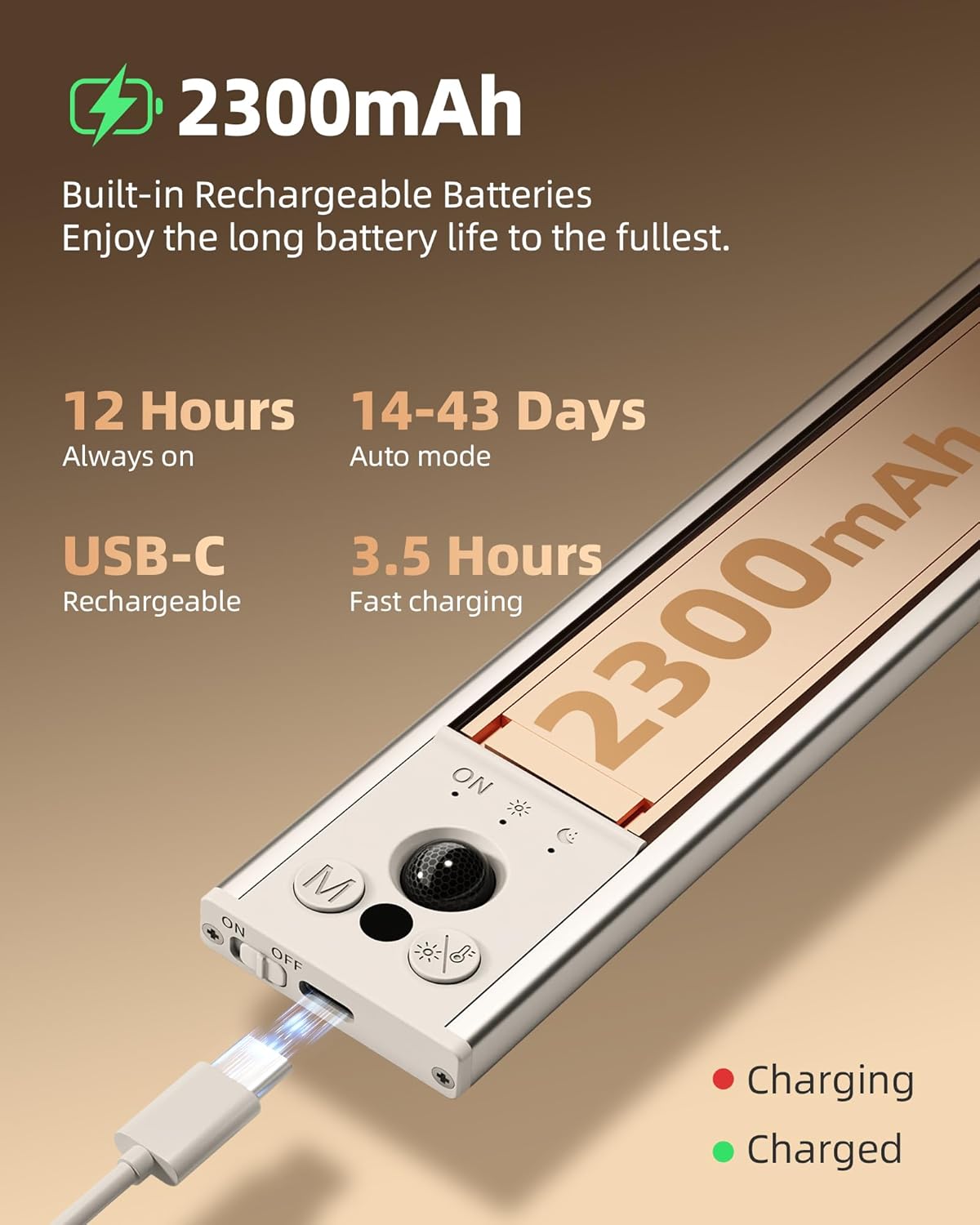 EZVALO 4-Pack Under Cabinet Lights, 2300mAh Rechargeable Motion Sensor Light Indoor, Wireless Closet Lights Battery Operated, with 3 Color Temps, Dimmable, Magnetic, for Kitchen, Stair, Pantry(8inch) - Image 4