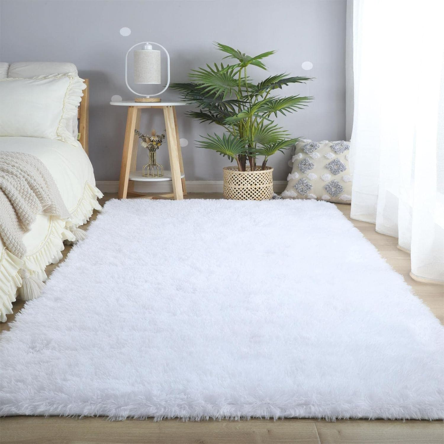 CAIYUECS Ultra Soft Shag Area Rug for Indoor, Kids Bedroom Living Room, Non-Skid Modern Nursery Faux Fur Fluffy Plush Rugs for Home Decor (5x7 Feet, White) - Image 4