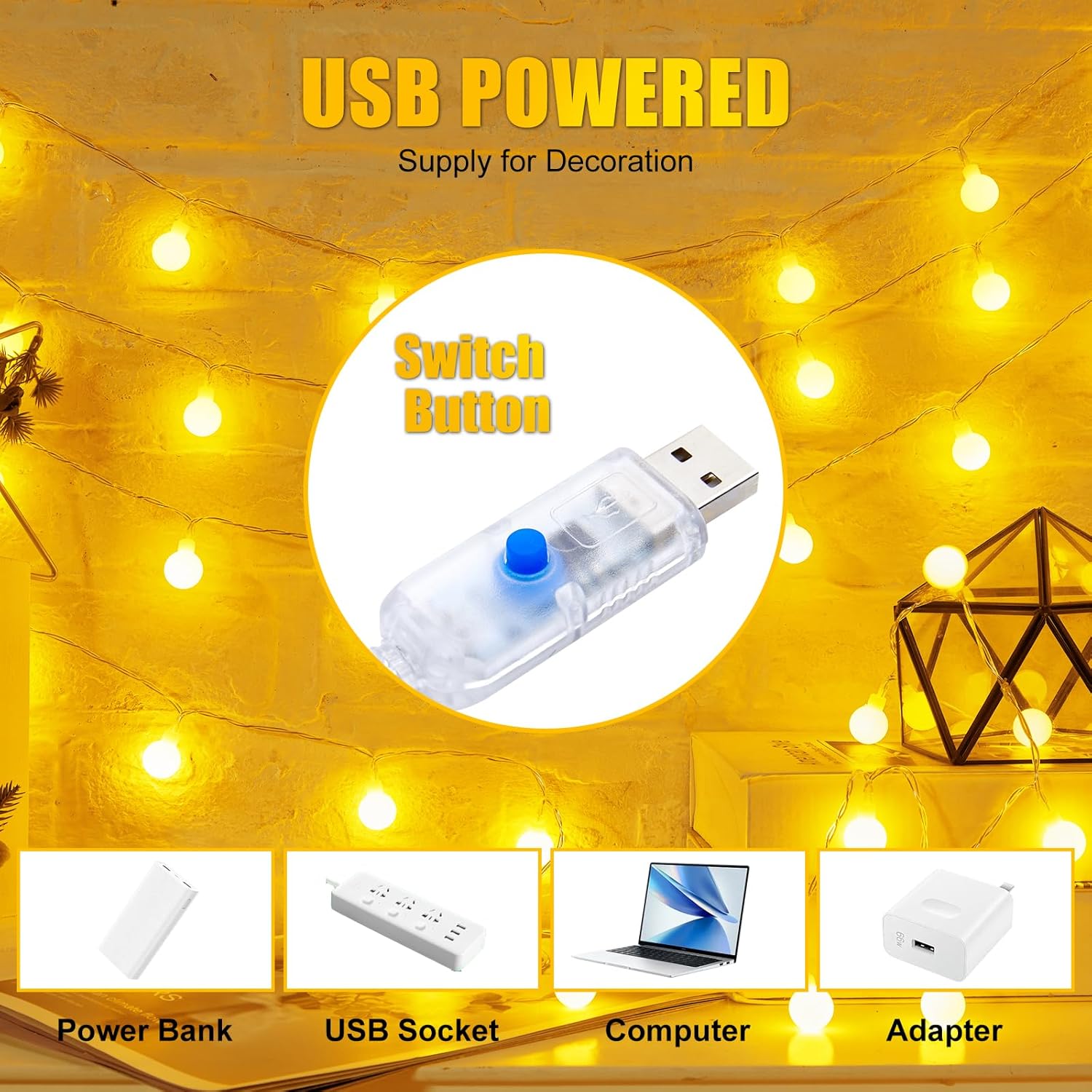 Minetom 2 Pack USB Globe String Lights for Bedroom, 32.8 Feet 100 LED USB Fairy Lights with Remote, Mini Globe Lights for Indoor Classroom Decor Dorm Tent Patio Wall Canopy Party Wedding Tree Xmas - Image 4
