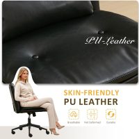 Criss Cross Chair with Wheels, PU Leather Armless Cross Legged Office Desk Chair, Adjustable Swivel Computer Task Vanity Chair with Lumbar Pillow for Home Office, Small Spaces (Black) - Image 5