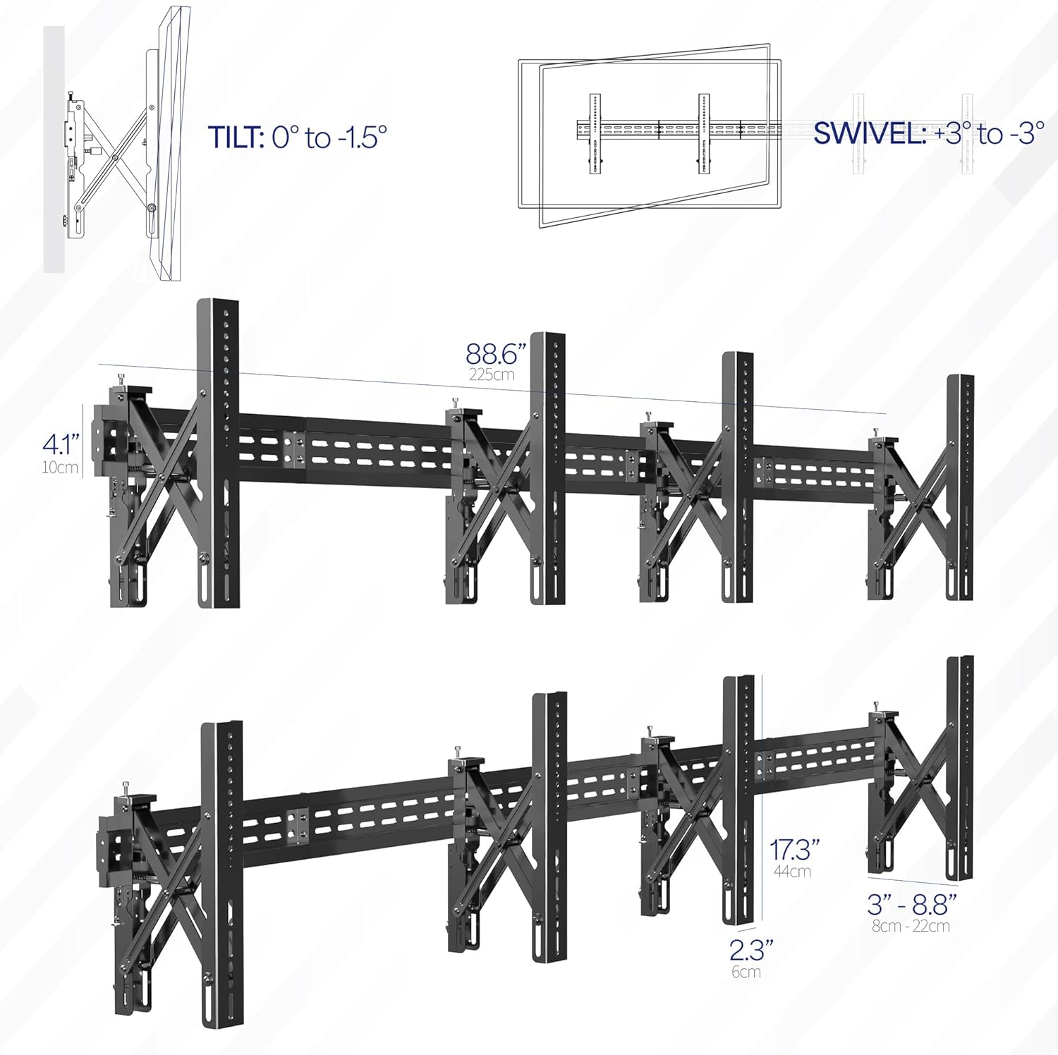 VIVO Pop-Out Steel 2x2 Video Wall Mount, Fits 4 TV Screens 37 to 65 inches, Wide VESA Range and Screen Leveling, Holds up to 616 lbs, Black, MOUNT-VW65-4 - Image 3