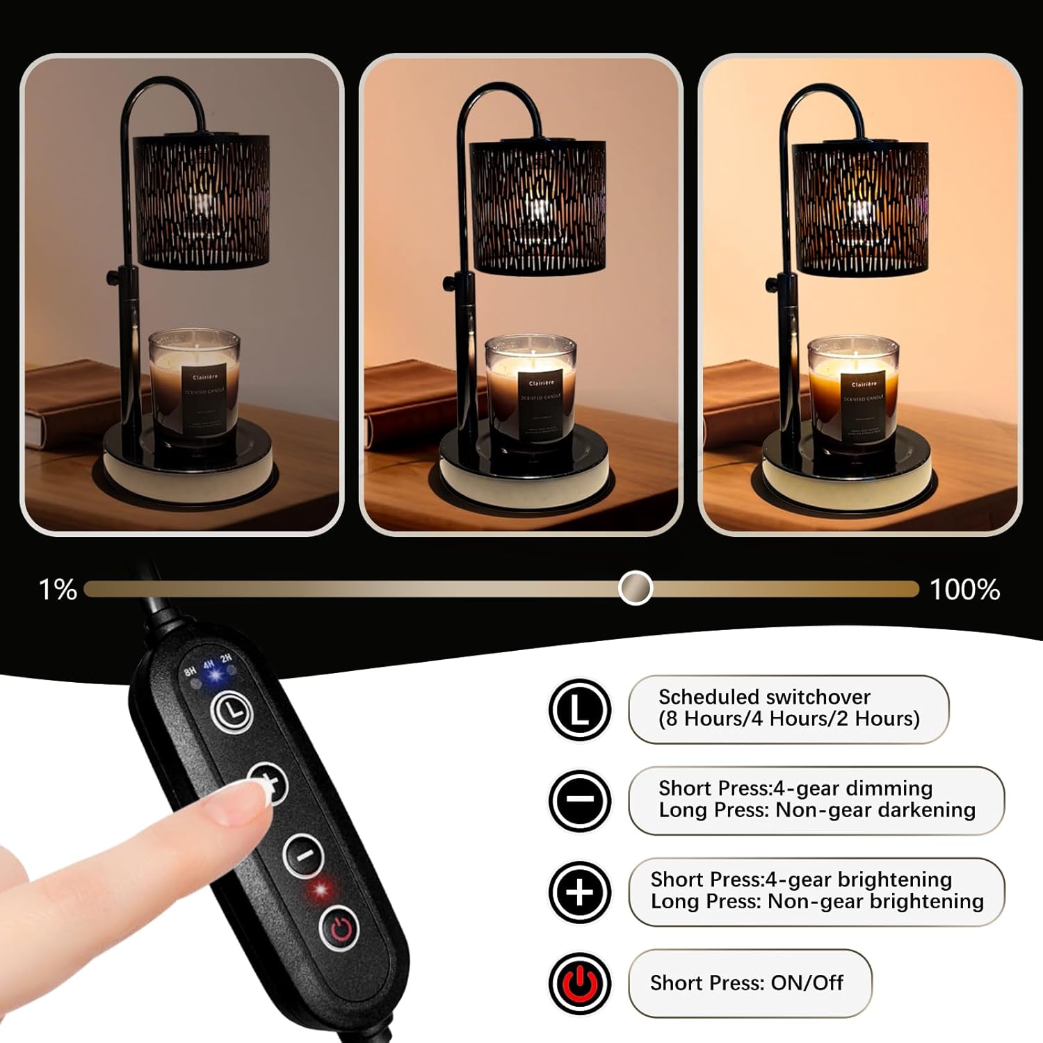 Candles Warmer Lamp with Timer and Dimmer, Home Bedroom Decor, Electric Adjustable Candle Wax Warmer Melter, Vintage Decor Birthday Monther Day Gifts,2 Bulbs,Black - Image 3