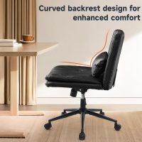 Criss Cross Chair with Lumbar Pillow, Armless Cross Legged Chair, Wide Adjustable Height Swivel Chair Vanity Seating for Small Spaces, Make Up, Bed Room (PU Black) - Image 4