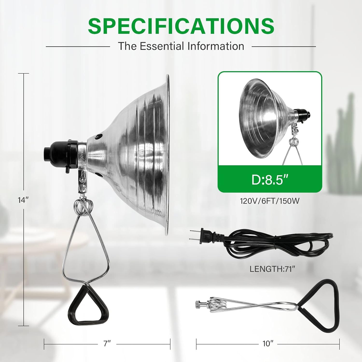 Simple Deluxe Clamp Light with 8.5 Inch Adjustable Aluminum Reflector, Suit for E26 Socket Max 150 Watt Lamp (No Bulb Included), 6 Feet 18/2 SPT-2 Cord, 2 Pack - Image 3