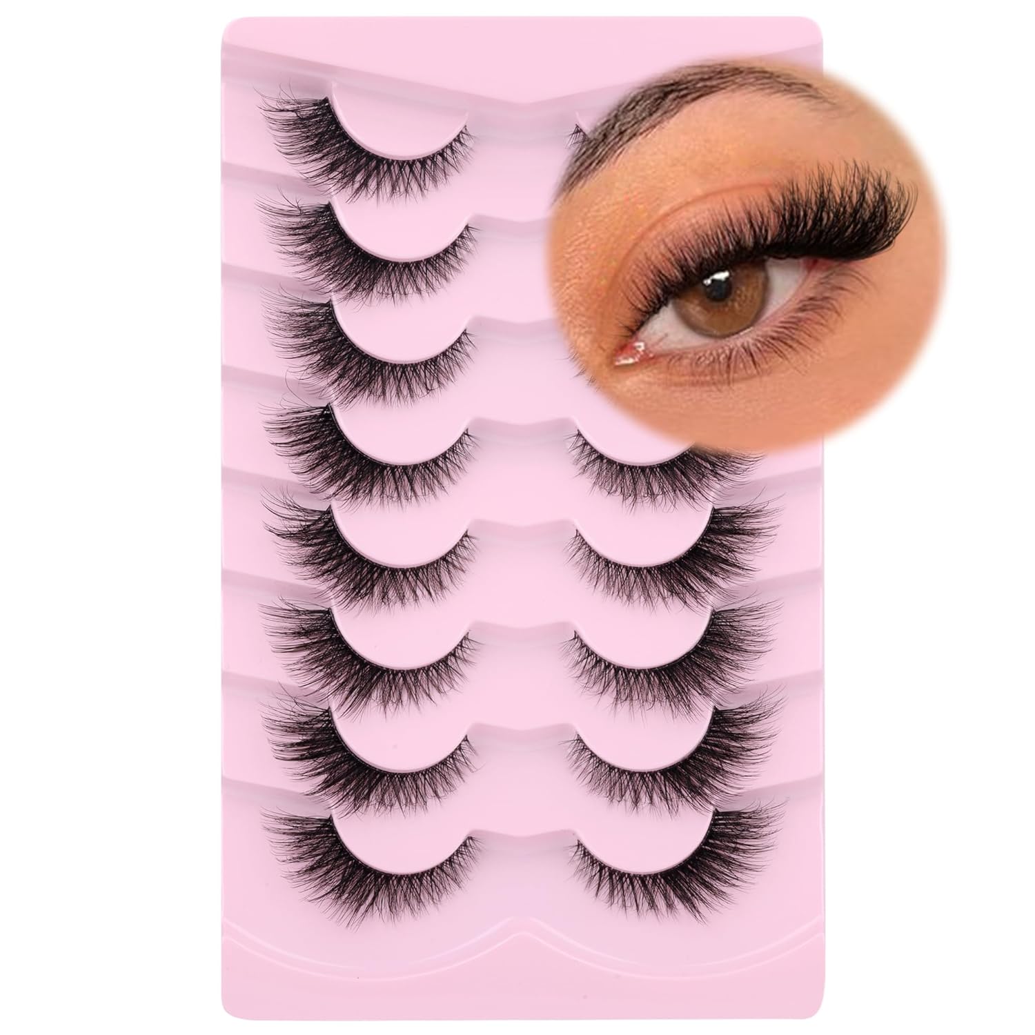 Fox Eye Lashes Wispy Eyelashes Natural Look Clear Band Lashes Fluffy Faux Mink Lashes Strip Natural False Lashes Pack by GVEFETIEE 8 Pairs