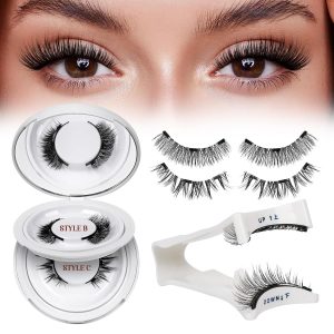 QUEWEL Magnetic Eyelashes 2 Pair Reusable Magnetic Eyelashes with Applicator No Glue Needed Eyelashes Cat Eye Natural Look Lash Clusters Kit Easy to Wear and Remove(A06)
