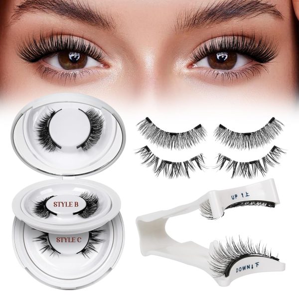 QUEWEL Magnetic Eyelashes 2 Pair Reusable Magnetic Eyelashes with Applicator No Glue Needed Eyelashes Cat Eye Natural Look Lash Clusters Kit Easy to Wear and Remove(A06)