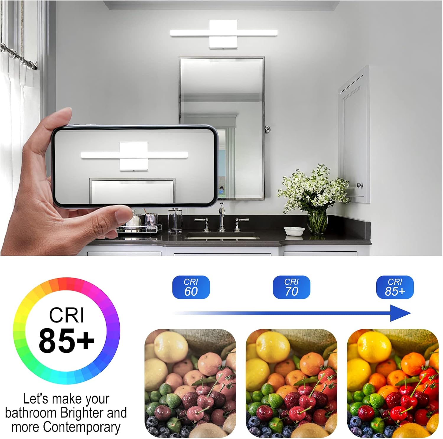 Combuh Modern Bathroom Light Fixtures Over Mirror, 16 Inch IP44 9W Chrome Vanity Light Bar for Bathroom, Wall Light Fixtures Cool White 6000K - Image 6