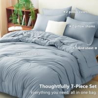 CozyLux Queen Comforter Set Grayish Blue, 7 Pieces Bed in a Bag Queen Comforter Set with Sheets, Bedding Sets with Down Alternative Comforter, Fitted Sheets, Flat Sheets, Pillow Shams and Pillowcases - Image 6