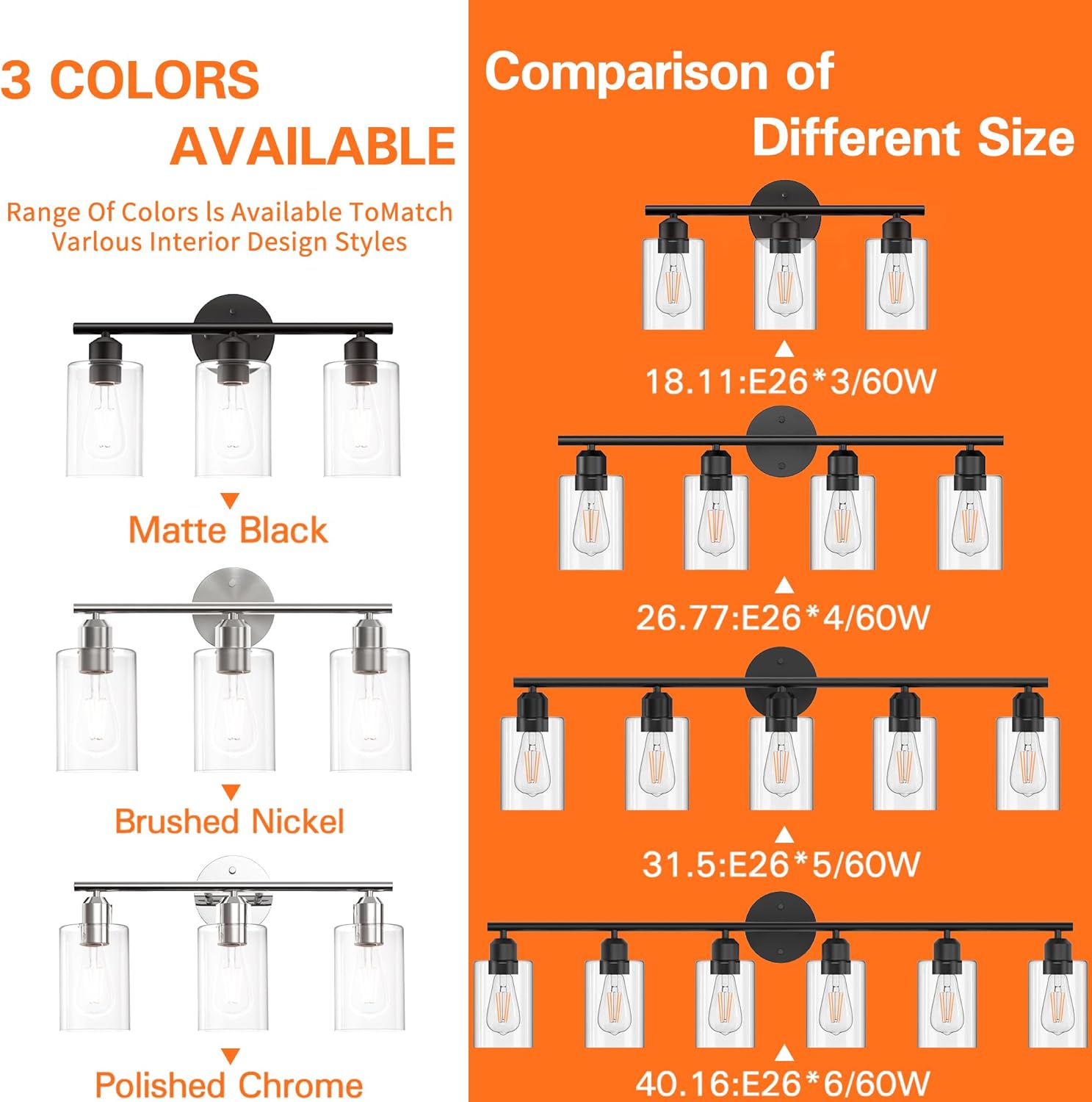 Espird Bathroom Vanity Light Fixtures Matte Black Bathroom Lighting Fixture, 3 Lights Bathroom Light Fixture Over Mirror, Modern Black Vanity Light, UL Certified Wall Sconces with Glass Shades - Image 8