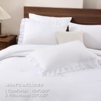 Andency White Ruffle Comforter Set King, Shabby Chic Farmhouse Bedding Comforter, Soft Lightweight Fluffy Microfiber Bet Set All Season 3 Pieces Solid Comforter Set - Image 7