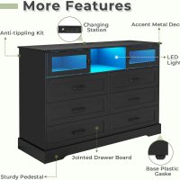 Hasuit 6 Drawer Dresser with LED Lights and Charging Station, Farmhouse Chest of Drawers Closet Organizer, Clothes Storage Cabinet Double Dressers for Bedroom, Living Room, Hallway, Black - Image 6