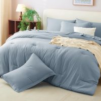 CozyLux Queen Comforter Set Grayish Blue, 7 Pieces Bed in a Bag Queen Comforter Set with Sheets, Bedding Sets with Down Alternative Comforter, Fitted Sheets, Flat Sheets, Pillow Shams and Pillowcases - Image 9