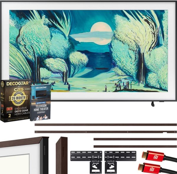 Samsung QN65LS03FA 65" The Frame QLED 4K AI TV (2025) Bundle with Modern Brown Bezel, CPS 26 Month Protection, Slim Flat Mount, 2X HDMI Cables & Deco Gear Complete Home Theater Beginner's Guidebook