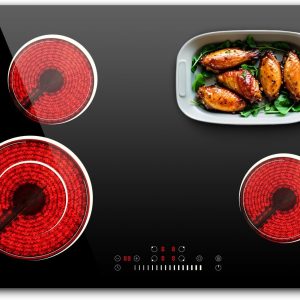 30 Inch Electric Cooktop 6600W, 4 Burner Electric Stove with Slide Control, Built-in 30'' Ceramic Cooktop 220V Hard Wire, Timer & Safety Lock, Extended Zone, Residual Heat Warning