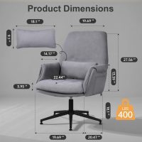 Fabric Home Office Chair, High Back Desk Chairs No Wheels, Cross-Legged Criss Cross Chair with Armrests, Wide Seat Computer Task Chair, Comfy Swivel Vanity Chair for Bedroom, Home, Grey - Image 2