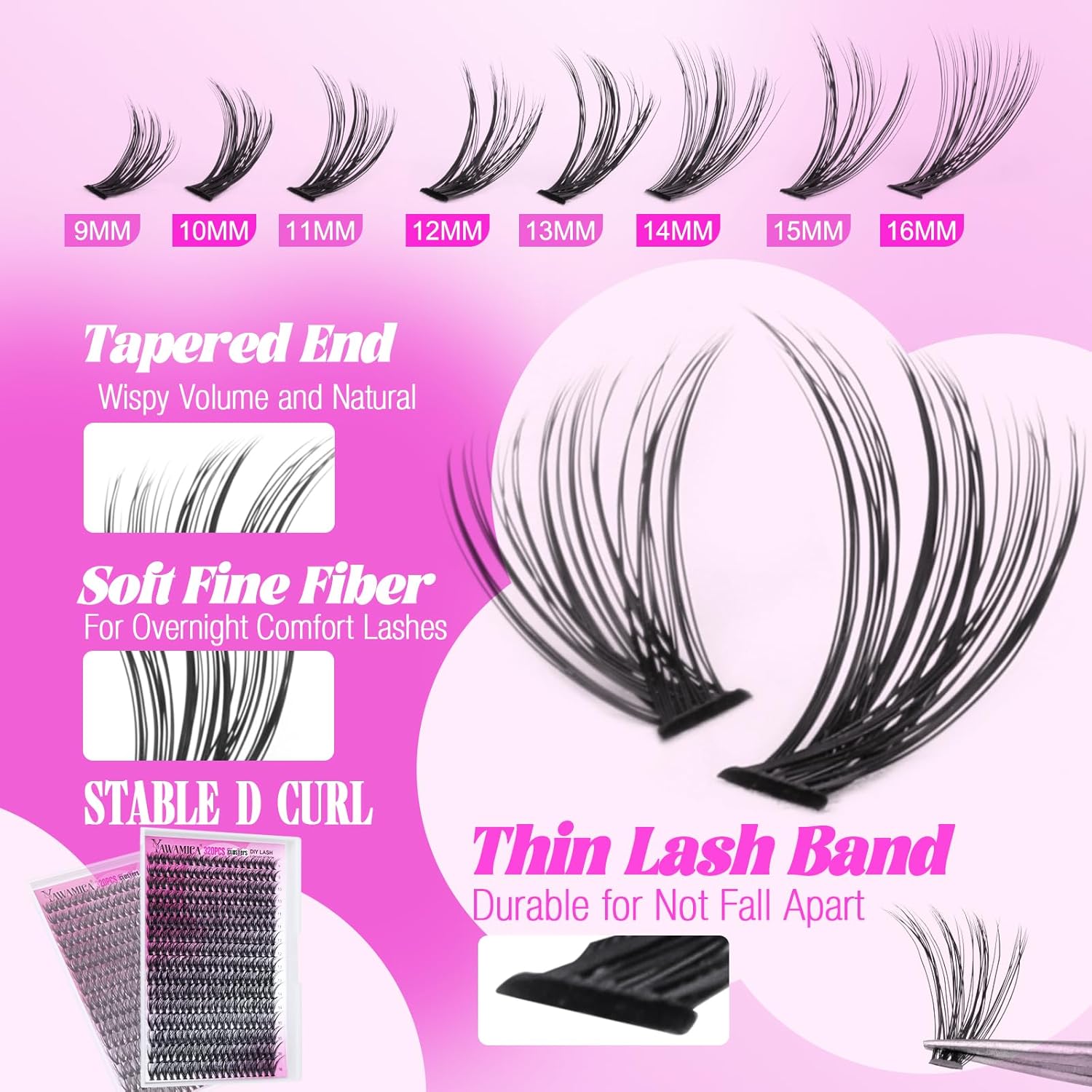 Eyelash Extension Kit 320pcs Lash Clusters D Curly 9-16mm Mix 40D Individual Lashes Wispy Lash Clusters Kit with Lash Bond and Seal and Remover Lash Applicator for Lash Extension Beginners - Image 4