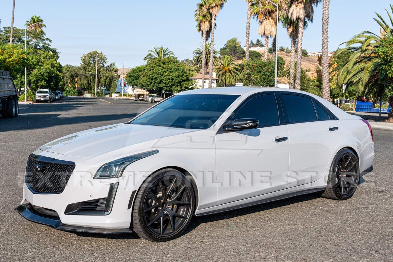 Replacement For 2014-2019 Cadillac CTS | V-Style Carbon Fiber Package Front Bumper Lower Lip Splitter (Carbon Fiber) - Image 2