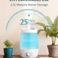 BREEZOME Humidifiers for Bedroom, 2.5L Humidifiers for home, 250ml/h Mist Output, 7 Adjustable LED,25hrs Essential Oil Diffuser, 25dB Ultra-Quiet Operation for Nurseries and Indoor Plants, White - Image 2