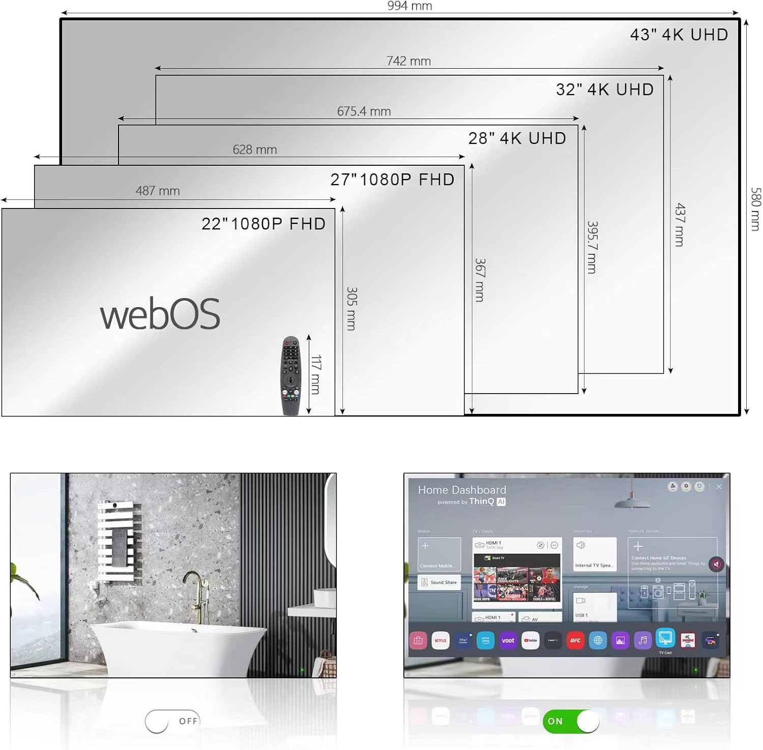 Soulaca 23.8 (24) inches Smart webOS Mirror TV for Bathroom Waterproof WiFi Bluetooth ATSC Tuner Voice Control Built-in Alexa AI WiFi Capacity New Model - Image 9