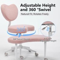Cross Legged Office Chair with Wheels–360°Swivel Meditation Chair, Adjustable Height Yoga Office Chair for Adults, Ergonomic Kneeling Chair with Back Support for ADHD, Teddy Fabric, Pink - Image 3